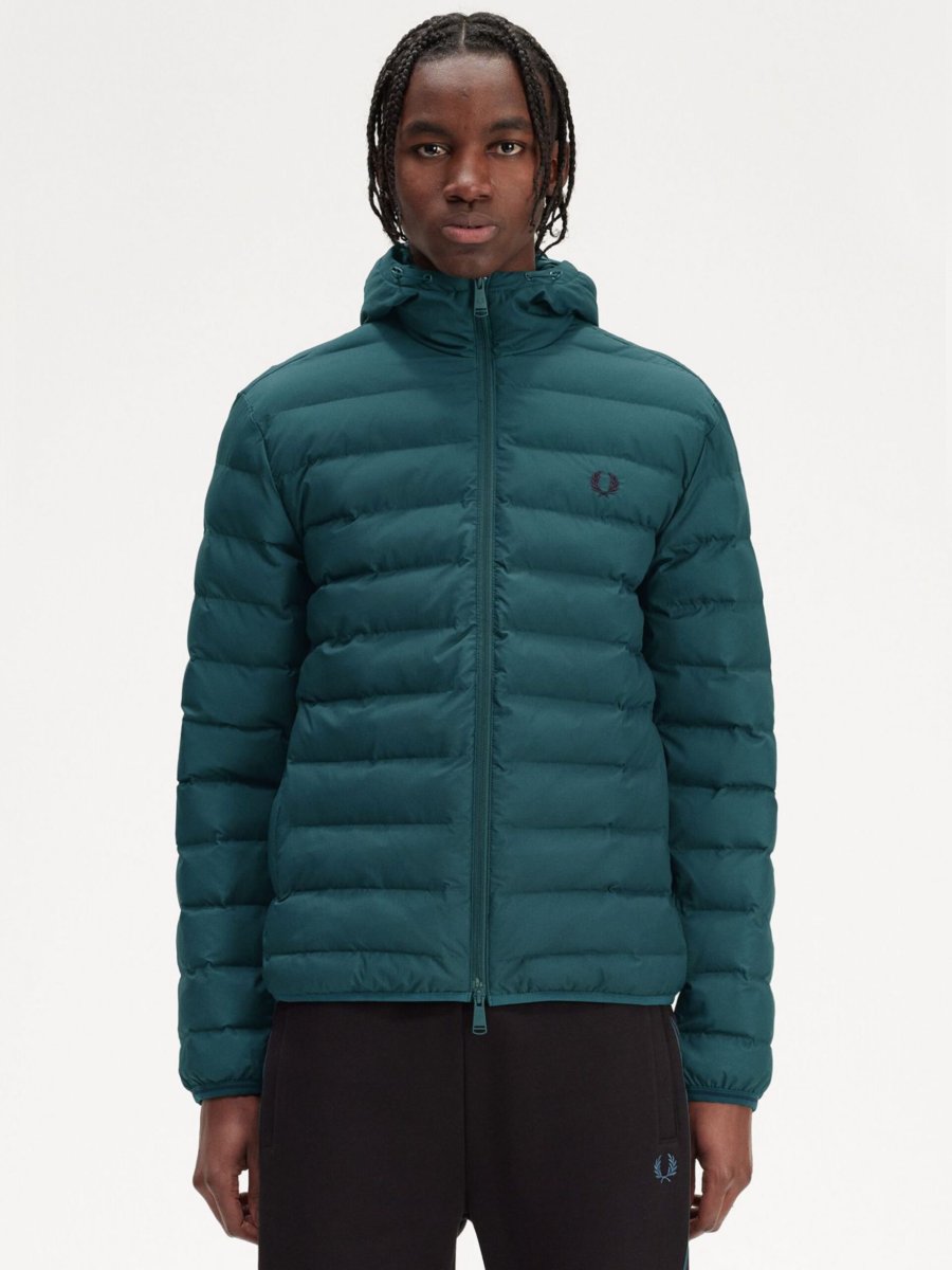 Piumino Verde in Nylon con Cappuccio Fred Perry