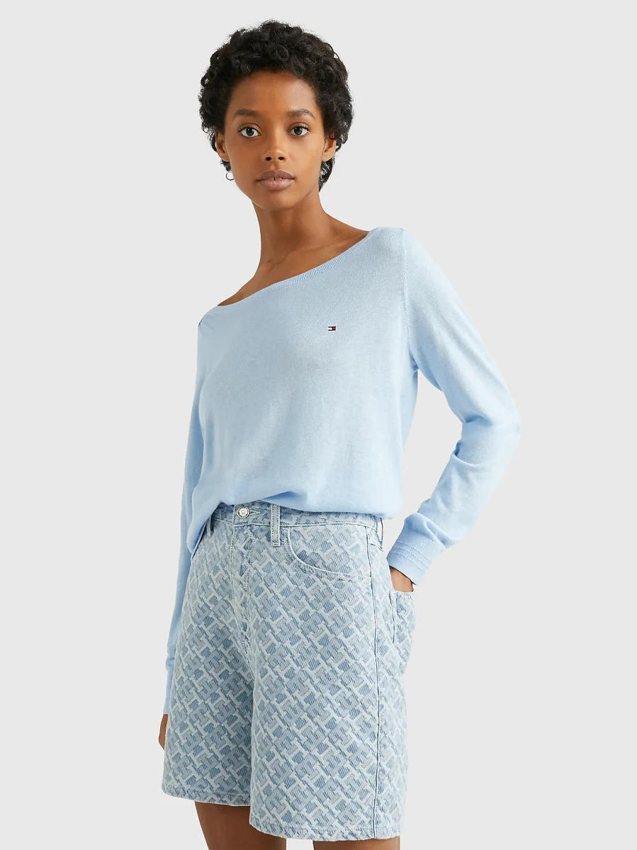 Maglione Celeste in Jersey di Cotone Tommy Hilfiger